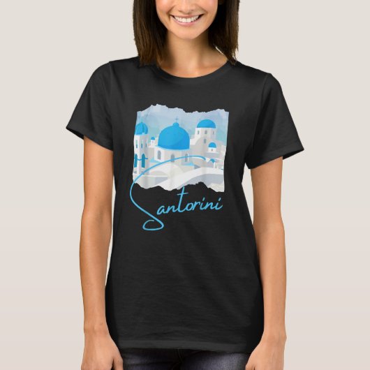 Santorini Griechenland Digitale Malerei Souvenir T-Shirt (Vorderseite)