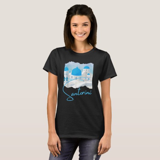 Santorini Griechenland Digitale Malerei Souvenir T-Shirt (Vorne ganz)
