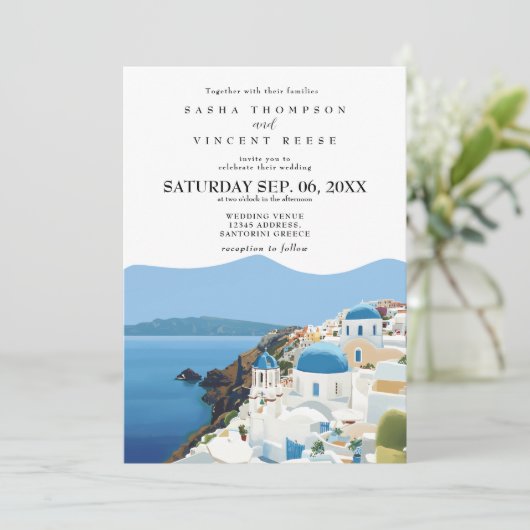 Santorini Griechenland Einladung zur Hochzeit Retr (Stehend Vorderseite)