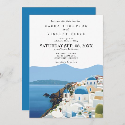 Santorini Griechenland Einladung zur Hochzeit Retr (Vorne/Hinten)