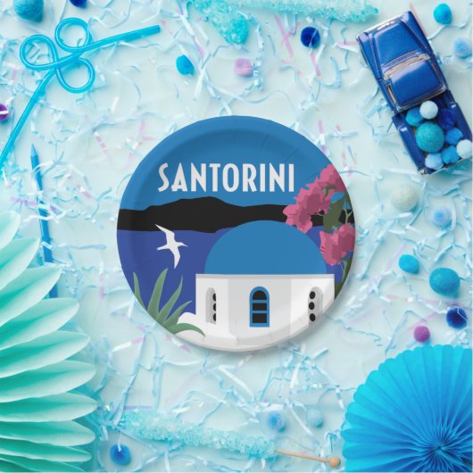 Santorini Griechenland - farbige Abbildung Pappteller (Party)