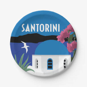 Santorini Griechenland - farbige Abbildung Pappteller