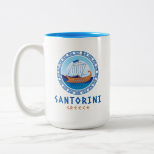 Santorini, Griechenland Griechisches Schiff Design Zweifarbige Tasse