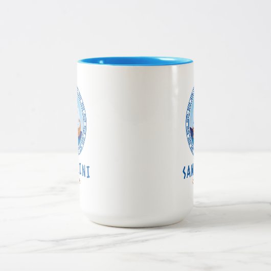 Santorini, Griechenland, griechisches Schiffsdesig Zweifarbige Tasse (Mittel)