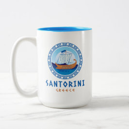 Santorini, Griechenland, griechisches Schiffsdesig Zweifarbige Tasse