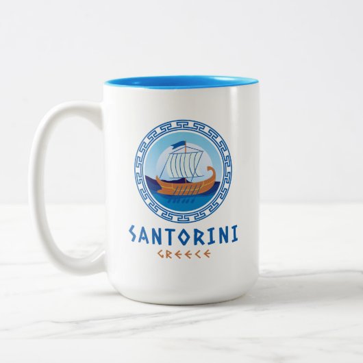 Santorini, Griechenland, griechisches Schiffsdesig Zweifarbige Tasse (Links)