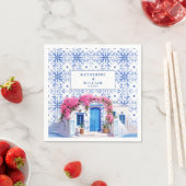 Santorini Griechenland Hochzeit Blau-Weiß Serviette (Beispiel)