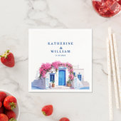 Santorini Griechenland Hochzeit Blau-Weiß Serviette (Beispiel)