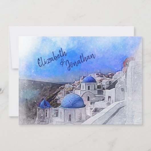 Santorini Griechenland Hochzeit in Urlaubsort Einladung (Vorderseite)