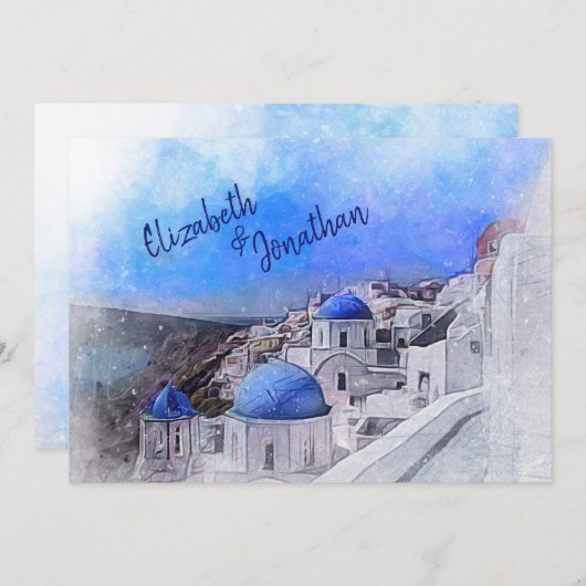 Santorini Griechenland Hochzeit in Urlaubsort Einladung (Vorne/Hinten)