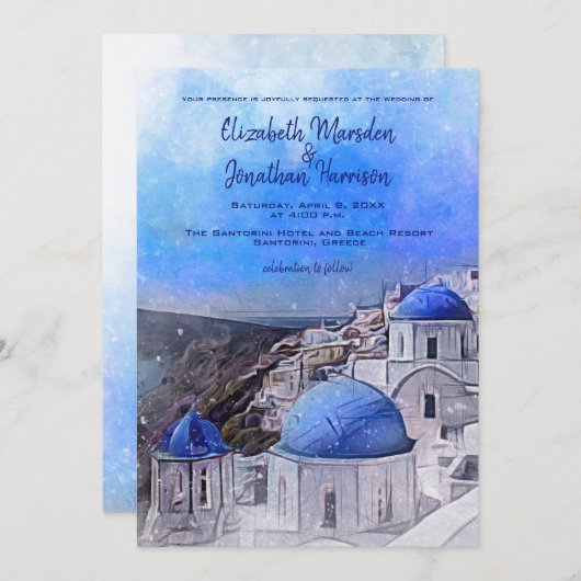 Santorini Griechenland Hochzeit in Urlaubsort Einladung (Vorne/Hinten)