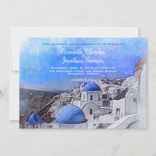 Santorini Griechenland Hochzeit in Urlaubsort Einladung (Vorderseite)