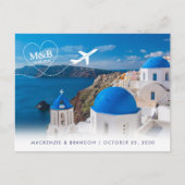 Santorini Griechenland Hochzeit in Urlaubsort Save Ankündigungspostkarte (Vorderseite)