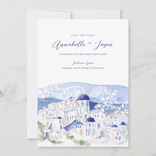 Santorini Griechenland Hochzeit in Urlaubsort Save The Date (Vorderseite)