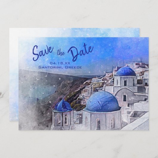 Santorini Griechenland Hochzeit in Urlaubsort Save The Date (Vorne/Hinten)