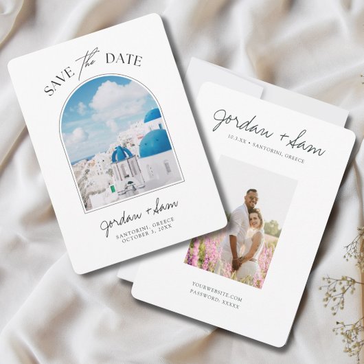 Santorini Griechenland Hochzeit rettet das Datum Einladung