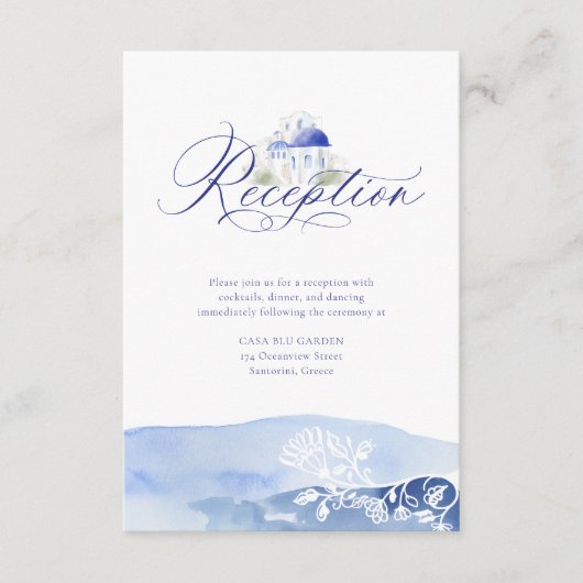 Santorini Griechenland Hochzeitsempfang Begleitkarte (Vorderseite)