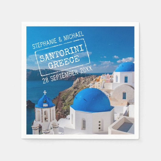 Santorini Griechenland Hochzeitspass Briefmarke Serviette (Vorderseite)