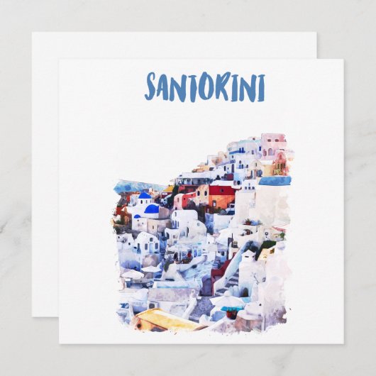 Santorini Griechenland Illustration Wasserfarbe (Vorne/Hinten)