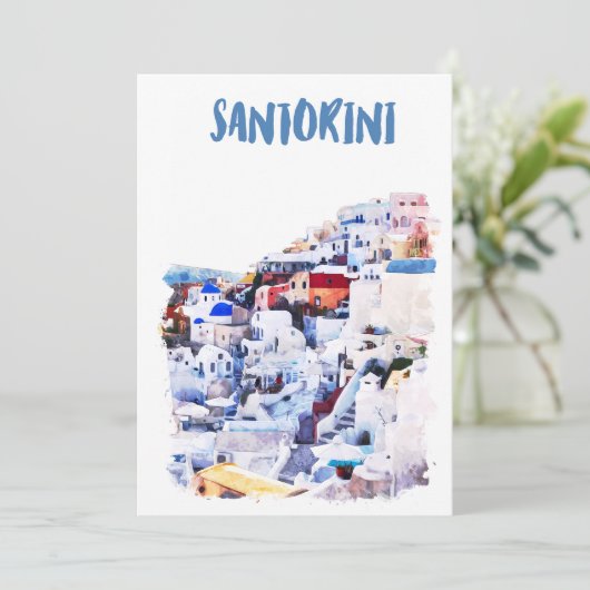 Santorini Griechenland Illustration Wasserfarbe Einladung (Stehend Vorderseite)