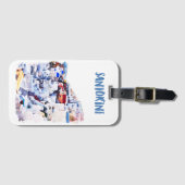 Santorini Griechenland Illustration Wasserfarbe Gepäckanhänger (Vorderseite (Horizontal))