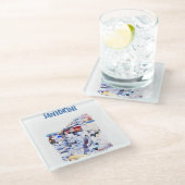 Santorini Griechenland Illustration Wasserfarbe Glasuntersetzer (Schrägansicht)