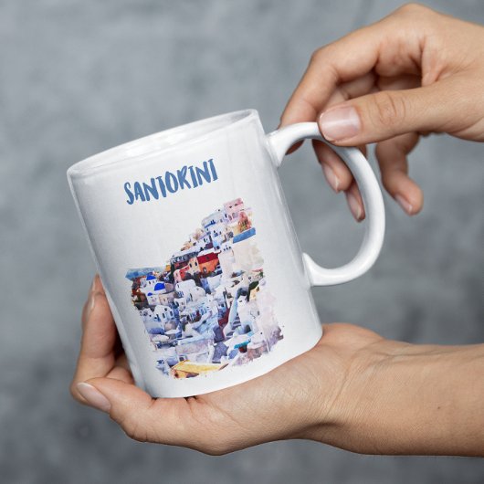 Santorini Griechenland Illustration Wasserfarbe Kaffeetasse
