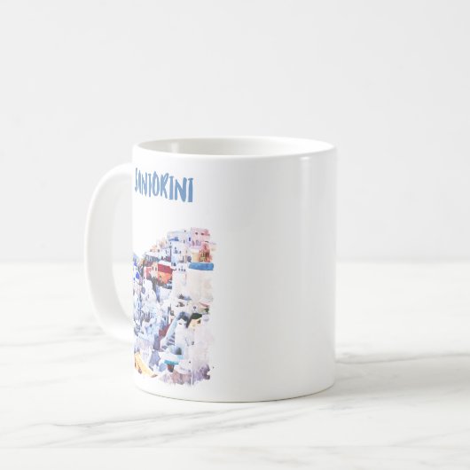 Santorini Griechenland Illustration Wasserfarbe Kaffeetasse (Vorderseite Links)