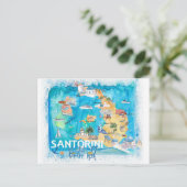 Santorini Griechenland Illustrierte Karte mit Haup (Stehend Vorderseite)