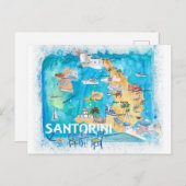 Santorini Griechenland Illustrierte Karte mit Haup (Vorne/Hinten)