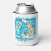 Santorini Griechenland Illustrierte Karte mit Haup Dosenkühler (Kanne Rückseite)
