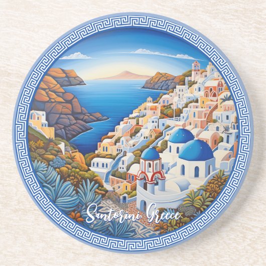 Santorini Griechenland Insel Malerei | Reisekunst Getränkeuntersetzer (Vorne)