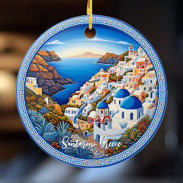 Santorini Griechenland Insel Malerei | Reisekunst Keramik Ornament