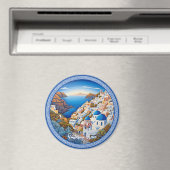 Santorini Griechenland Insel Malerei | Reisekunst Magnet (In Situ (Geschirrspüler))
