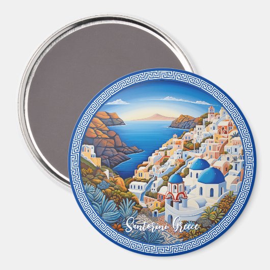 Santorini Griechenland Insel Malerei | Reisekunst Magnet (Vorderseite/Rückseite)