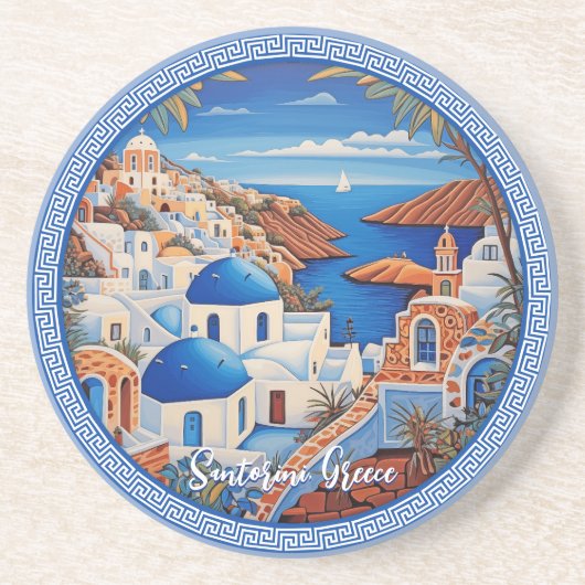 Santorini Griechenland Insel Meeresmalerei | Reise Getränkeuntersetzer (Vorne)