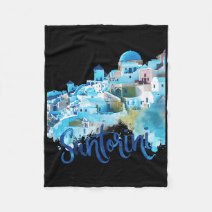 Santorini Griechenland Insel Wasserfarben Souvenir Fleecedecke