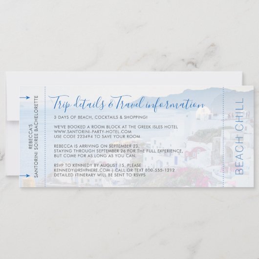 Santorini Griechenland Junggeselinnen-Abschied Wee Einladung (Rückseite)