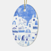 Santorini Griechenland Keramik Wasserfarben Keramik Ornament (Links)