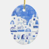 Santorini Griechenland Keramik Wasserfarben Keramik Ornament (Vorne)
