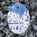 Santorini Griechenland Keramik Wasserfarben Keramik Ornament<br><div class="desc">Ein Gemälde aus der Wasserfarbenwelt der schönen griechischen Insel Santorin. Originelle Kunst von Nic Squirrell.</div>