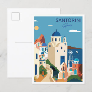 Santorini Griechenland Kunst Vintage Illustration Postkarte