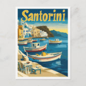 Santorini Griechenland Kunst Vintage Reise Illustr Postkarte (Vorderseite)