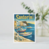 Santorini Griechenland Kunst Vintage Reise Illustr Postkarte (Stehend Vorderseite)