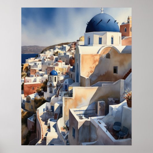 Santorini Griechenland Landschaft Reisen Kunst dru Poster (Vorne)