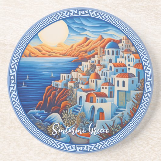Santorini Griechenland Malerei | Reisekunst Getränkeuntersetzer (Vorne)