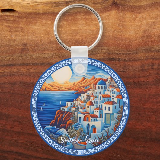 Santorini Griechenland Malerei | Reisekunst Schlüsselanhänger (Rückseite)