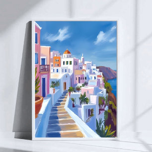 Santorini Griechenland Malerei Wasserfarbenreise Poster