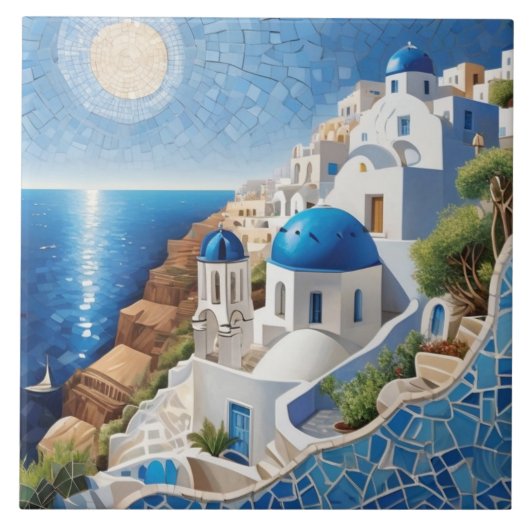 Santorini Griechenland Mixed Media Mosaik - Griech Fliese (Vorderseite)