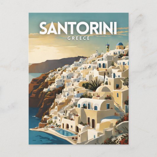 Santorini Griechenland Nostalgisch Retro Art Postkarte (Vorderseite)